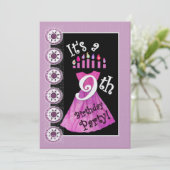 女の子9thバースデーパーティー招待ピンクキャンドル 招待状 (スタンド正面)