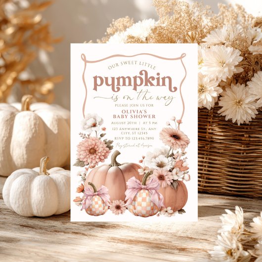 女の子 かぼちゃの赤ちゃん歓迎会 花のレトロなビンテージスタイル 招待状
