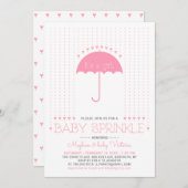 女の子 |かわいいハート&傘ベビーの散水 招待状 (正面/裏面)