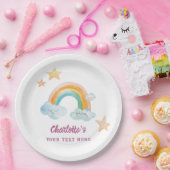 女の子 かわいい パープル 水彩 レインボー ベイビー シャワー ペーパープレート (パーティー)