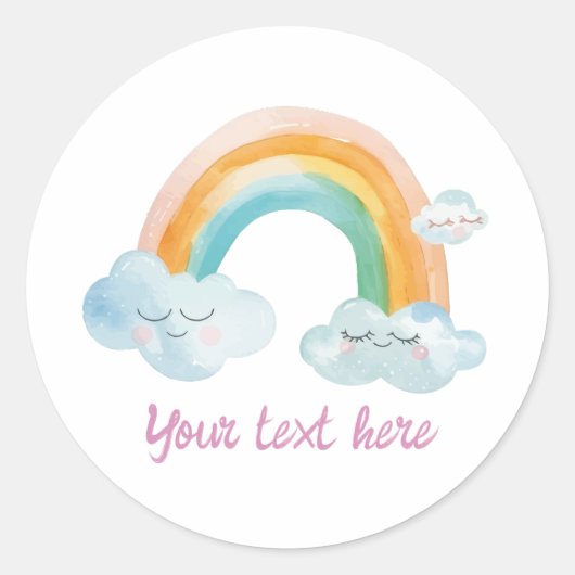 女の子 かわいい パープル 水彩 レインボー 赤ちゃん 誕生日 ラウンドシール (正面)