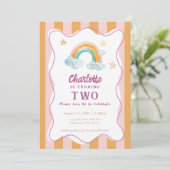 女の子 かわいい パープル 水彩 レインボー 赤ちゃん 誕生日 招待状 (スタンド正面)
