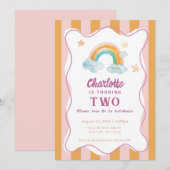 女の子 かわいい パープル 水彩 レインボー 赤ちゃん 誕生日 招待状 (正面/裏面)