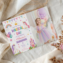 女の子 かわいい ピンク ユニコーン 子供 3歳 誕生日 写真 招待状