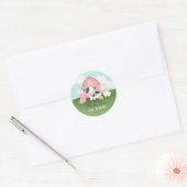 女の子 かわいい ピンク 農場の動物 子供の誕生日 ラウンドシール (封筒)