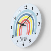 女の子 かわいい ファンシー レインボー カートゥーンと名前 キッズ ラージ壁時計 (傾斜)