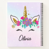 女の子 かわいい ユニコーン 水彩 レインボー カスタム ノートブック (裏面)