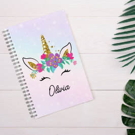女の子 かわいい ユニコーン 水彩 レインボー カスタム ノートブック