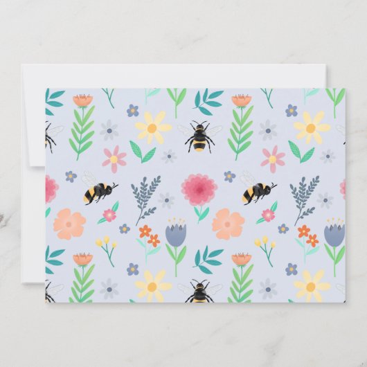 女の子 かわいい 花と蜂の誕生日写真 サンキューカード (裏面)