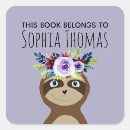 女の子"この本は属する"スロース名蔵書票 スクエアシール