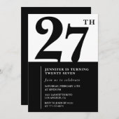 女の子 エレガント 27歳の誕生日招待 黒 白 招待状 (正面/裏面)