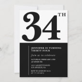 女の子 エレガント 34歳の誕生日招待状 黒 白 招待状 (正面)