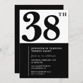 女の子 エレガント 38歳の誕生日招待 黒と白 招待状 (正面/裏面)