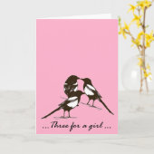 女の子-カササギの挨拶状のための3 カード (黄色い花)