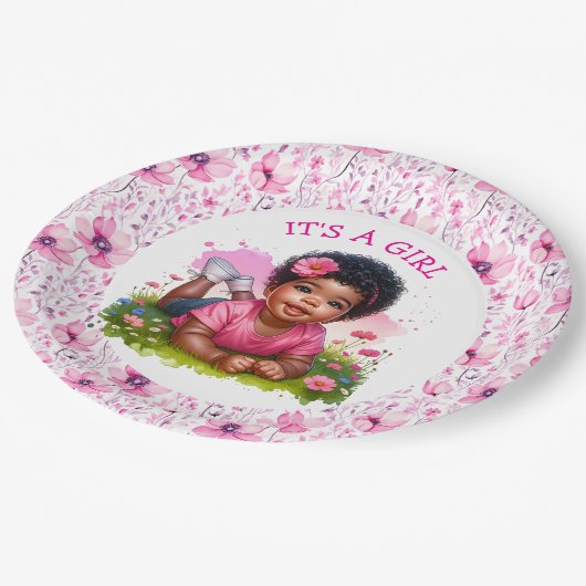 女の子 | ガールズフローラベビーシャワー ペーパープレート (アングル)