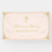 女の子《キリスト教》洗礼式や命名式ピンクフェイク金ゴールドヴィンテージバプテスマ 横断幕 (横)