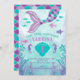女の子、グリッター、人魚、尾、海の下。 招待状