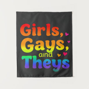 女の子、ゲイ、および彼らのLGBTプライド月の包含 タペストリー