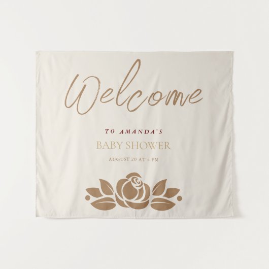 女の子 ゴールド ホワイト フラワー ベイビーシャワー タペストリー (正面(横))