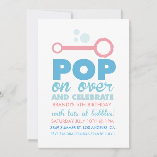 （女の子）バブルパーティーをテーマにした誕生日招待状 招待状 (正面)