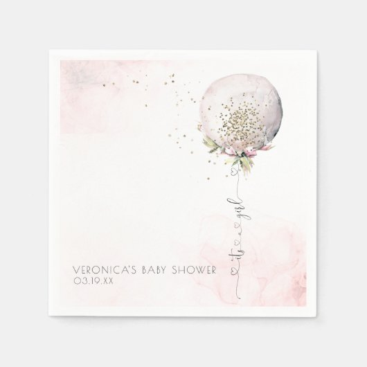 女の子 | バルーンベビーシャワーパーソナライズされた スタンダードカクテルナプキン (正面)