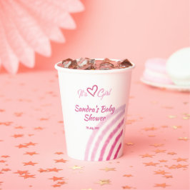 女の子 バースデーシャワー ピンク レインボー パステル レトロ 紙コップ