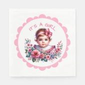女の子 | ピンクのフローラヴィンテージベビーシャワー スタンダードランチョンナプキン (正面)