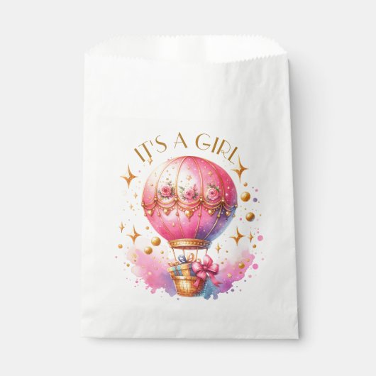 女の子 | ピンクのホットエアバルーン赤ちゃんシャワー フェイバーバッグ (正面)