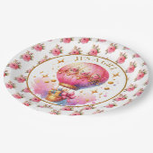 女の子 | ピンクのホットエアバルーン赤ちゃんシャワー ペーパープレート (アングル)