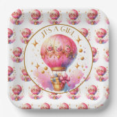 女の子 | ピンクのホットエアバルーン赤ちゃんシャワー ペーパープレート (正面)