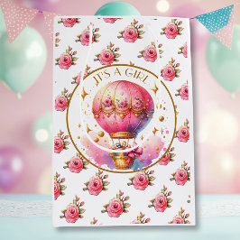 女の子 | ピンクのホットエアバルーン赤ちゃんシャワー ミディアムペーパーバッグ