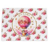 女の子 | ピンクのホットエアバルーン赤ちゃんシャワー ラージペーパーバッグ (正面)