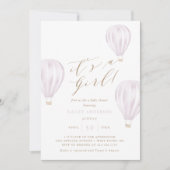 女の子 – ピンクのホットエアバルーン赤ちゃんシャワー 招待状 (正面)