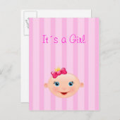 女の子 – ピンクの出産発表はがき 案内ポストカード (正面/裏面)