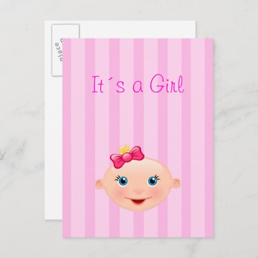 女の子 – ピンクの出産発表はがき 案内ポストカード (正面/裏面)