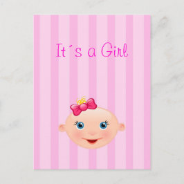 女の子 – ピンクの出産発表はがき 案内ポストカード