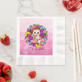 女の子、ピンクの女の子の赤ちゃんシャワー白人 縁ありランチョンナプキン (インサイチュ)