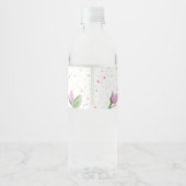 女の子、ピンクの水色のバラ赤ちゃんシャワー ペットボトルラベル (裏面)