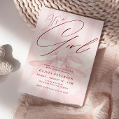 女の子 ピンクの蝶リボン エレガントなベビーシャワー 招待状