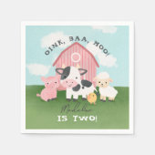 女の子 ピンクの農場の動物の納屋 2歳の誕生日 スタンダードカクテルナプキン (正面)