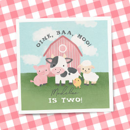 女の子 ピンクの農場の動物の納屋 2歳の誕生日 スタンダードカクテルナプキン