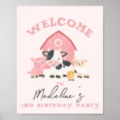 女の子 ピンクの農場の動物 子供の誕生日 ウェルカム ポスター (正面)