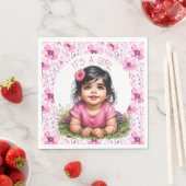 女の子 | ピンクフローラガールズベビーシャワー スタンダードランチョンナプキン (インサイチュ)