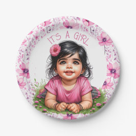 女の子 | ピンクフローラガールズベビーシャワー ペーパープレート