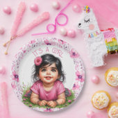 女の子 | ピンクフローラガールズベビーシャワー ペーパープレート (パーティー)