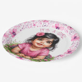 女の子 | ピンクフローラガールズベビーシャワー ペーパープレート (アングル)