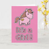 女の子 |ピンクホース カード (黄色い花)