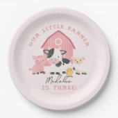 女の子 ピンク かわいい 農場の動物 誕生日 ペーパープレート (正面)