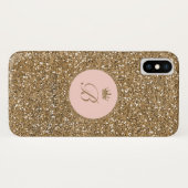 女の子 ピンク ゴールド グリッター プリンセス クラウン モノグラム Case-Mate iPhoneケース (裏面(横))