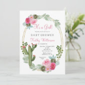 女の子 ピンク サボテン 花モチーフのベイビーシャワーです 招待状 (スタンド正面)